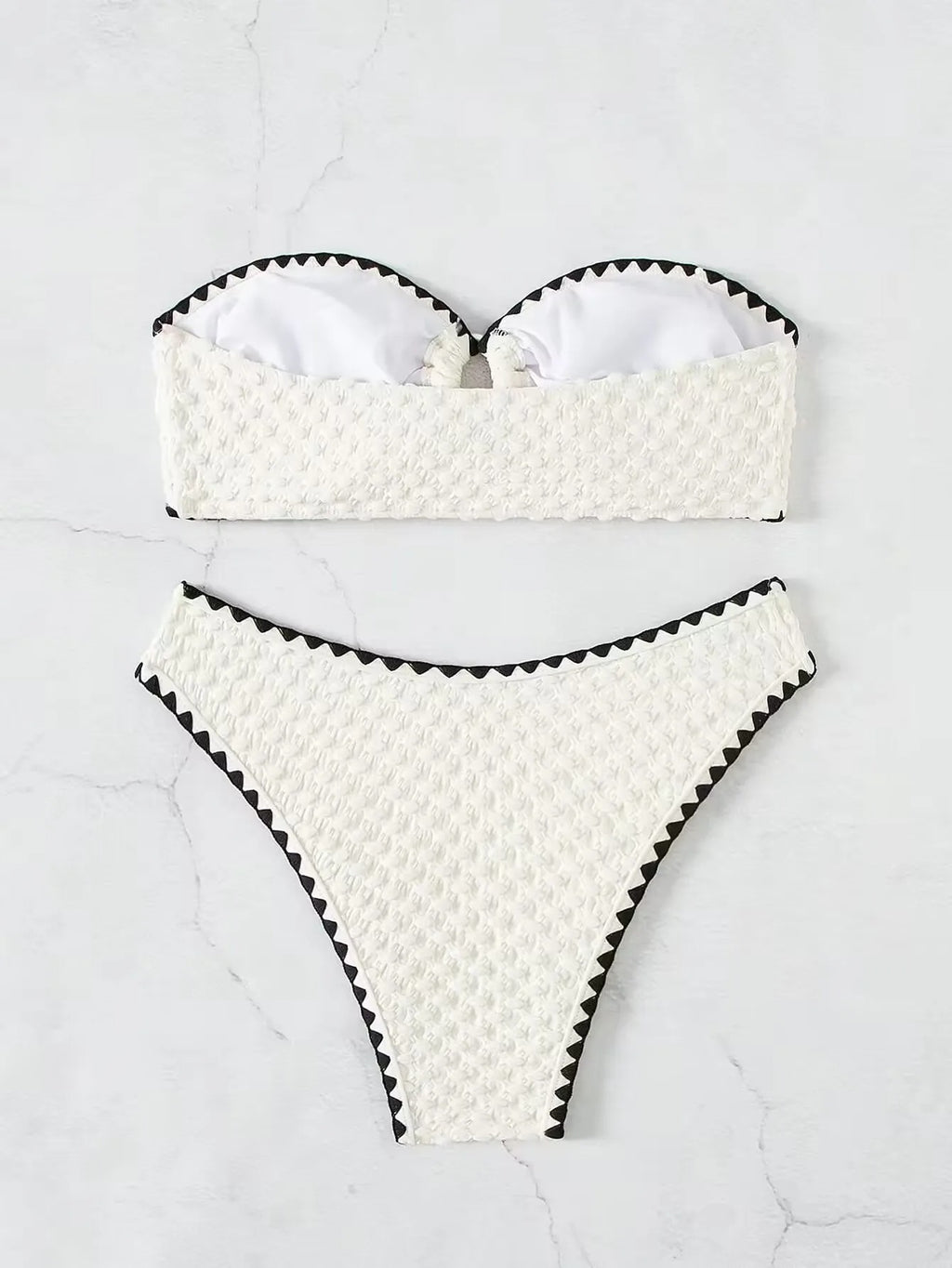 Women's Two-Piece Strapless Swimsuit – White Bandeau Bikini Set with Lace-Up Back
