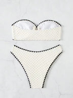Women's Two-Piece Strapless Swimsuit – White Bandeau Bikini Set with Lace-Up Back