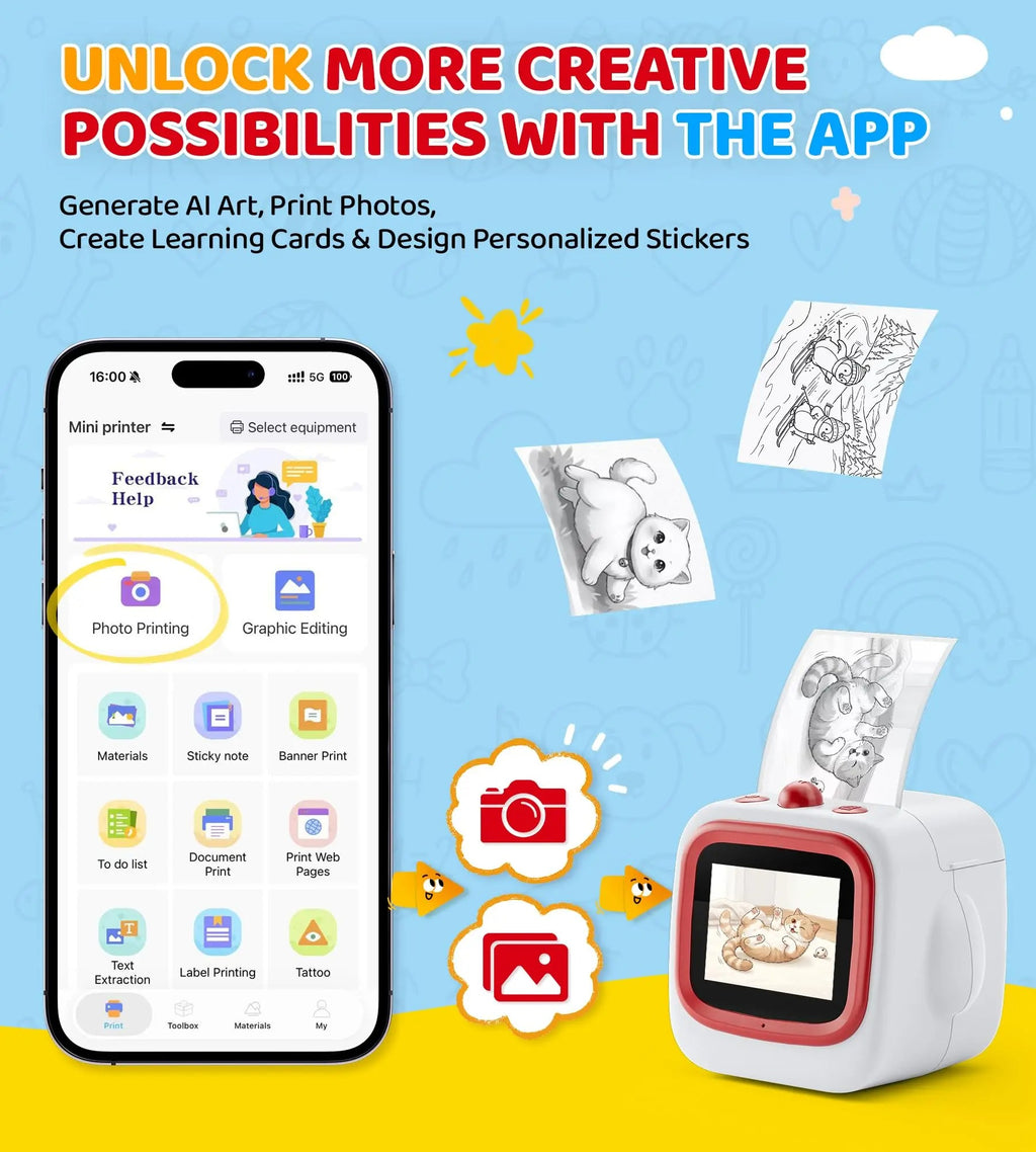 Portable WiFi Thermal Sticker Printer with 2.4-Inch IPS Screen – Voice-Activated Mini Printer