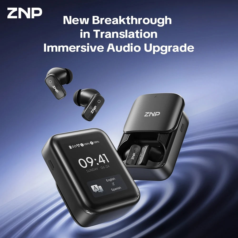 ZNP N07 AI Translator Earbuds – Bluetooth Wireless Headphones with Touchscreen, 165 Languages and 60-Hour Battery Life
