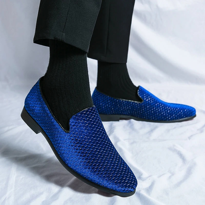 Men’s Velvet Slip-On Loafers with Pointed Toe – Black & Wine Red