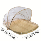 Round Bamboo Serving Basket with Mesh Food Cover – Picnic and Outdoor Use
