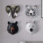 Resin Animal Head Wall Decor – Tiger, Bear and Elephant Sculpture