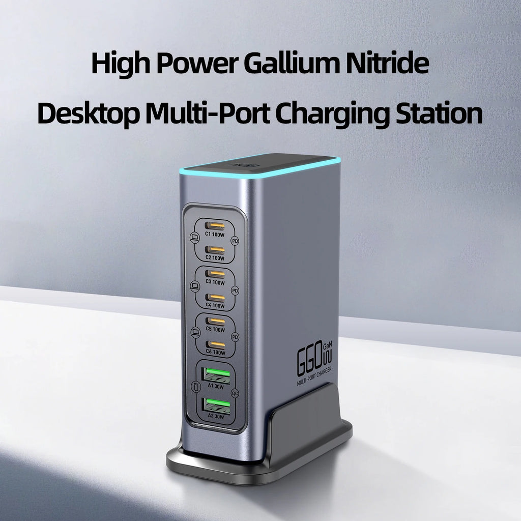 660W GaN USB-C Desktop Charger – 8-Port Multi-Device Fast Charging Station