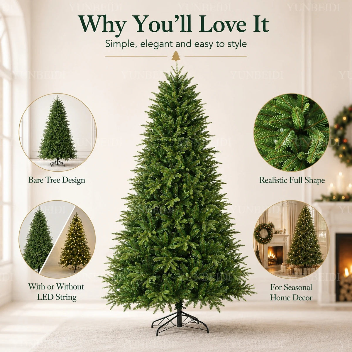Artificial Christmas Tree with LED Lights, 120–240 cm