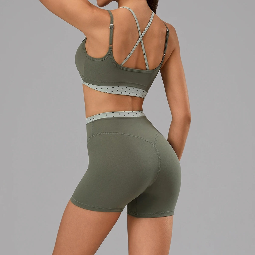 Hearuisavy Women's 2-Piece Polka Dot Activewear Set – Cross-Back Top and High-Waisted Shorts