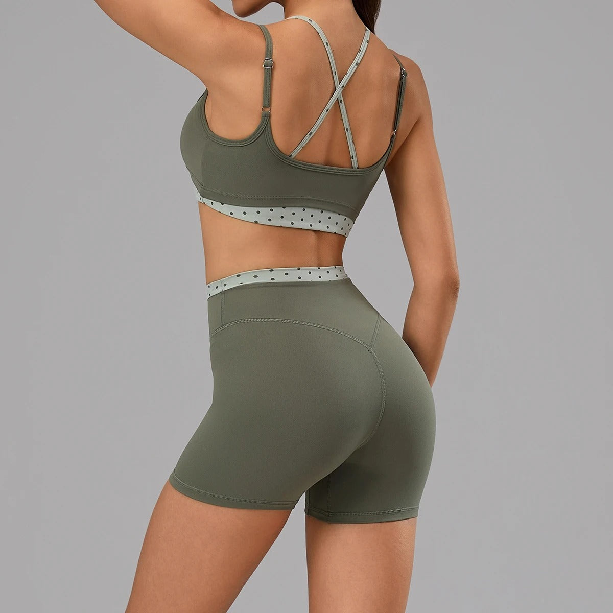 Hearuisavy Women's 2-Piece Polka Dot Activewear Set – Cross-Back Top and High-Waisted Shorts
