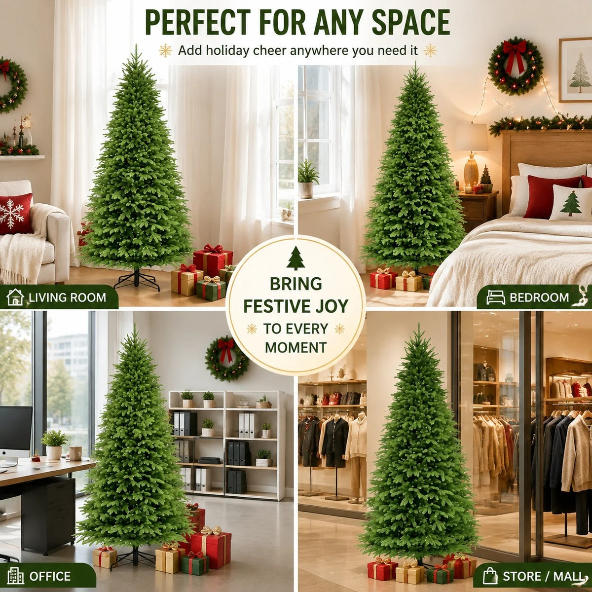 Artificial Christmas Tree – Full Green PE Pine Tree for Indoor Holiday and New Year Decorations