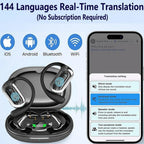 BT 5.3 AI Translation Earbuds with Ear Hook Translator Headphones Open Ear Headphones for Running Fitness Learning Accessories