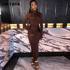 CM.YAYA Women's Long Sleeve Turtleneck Maxi Dress – Ribbon Detail, Ruched Design, Full-Length Fit