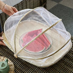 Round Bamboo Serving Basket with Mesh Food Cover – Picnic and Outdoor Use