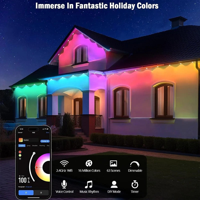 Smart WiFi RGBIC Permanent Outdoor LED Eaves Lights – App, Remote and Voice Control, Music Sync, Timer and Waterproof Design