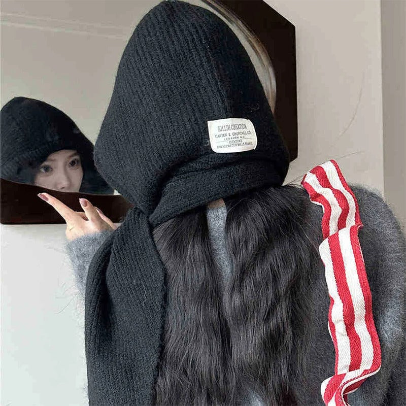 Y2K Knitted Balaclava Hat with Neck Collar