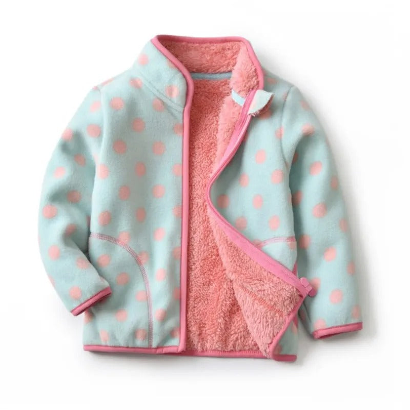 Girls' Floral Fleece Jacket – Cozy Autumn and Winter Outerwear for Ages 2–6