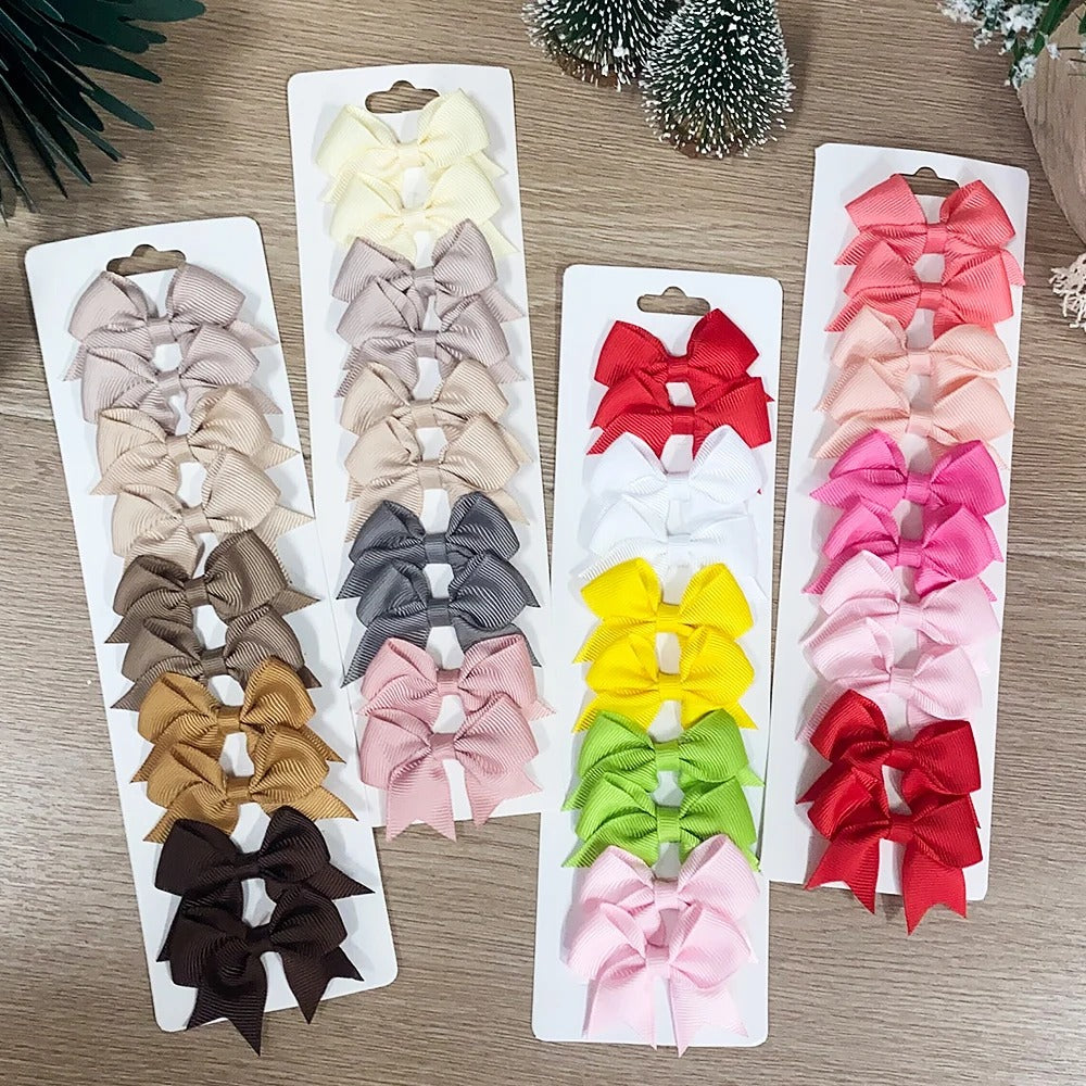 10-Piece Ribbon Bow Hair Clips Set for Baby Girls – Cute Solid Color Hair Accessories