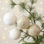 10cm White and Gold Christmas Ball Ornaments – Plush Mesh Hanging Tree Decorations