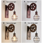 Vintage Industrial LED Wall Sconce – Retro Pulley-Style Wall Light Fixture for Bedroom and Living Room