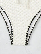Women's Two-Piece Strapless Swimsuit – White Bandeau Bikini Set with Lace-Up Back