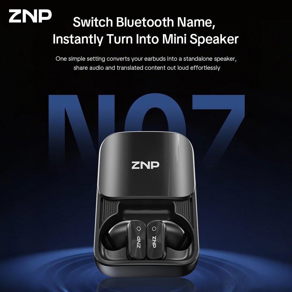 ZNP N07 AI Translator Earbuds – Bluetooth Wireless Headphones with Touchscreen, 165 Languages and 60-Hour Battery Life