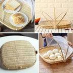 Round Bamboo Serving Basket with Mesh Food Cover – Picnic and Outdoor Use