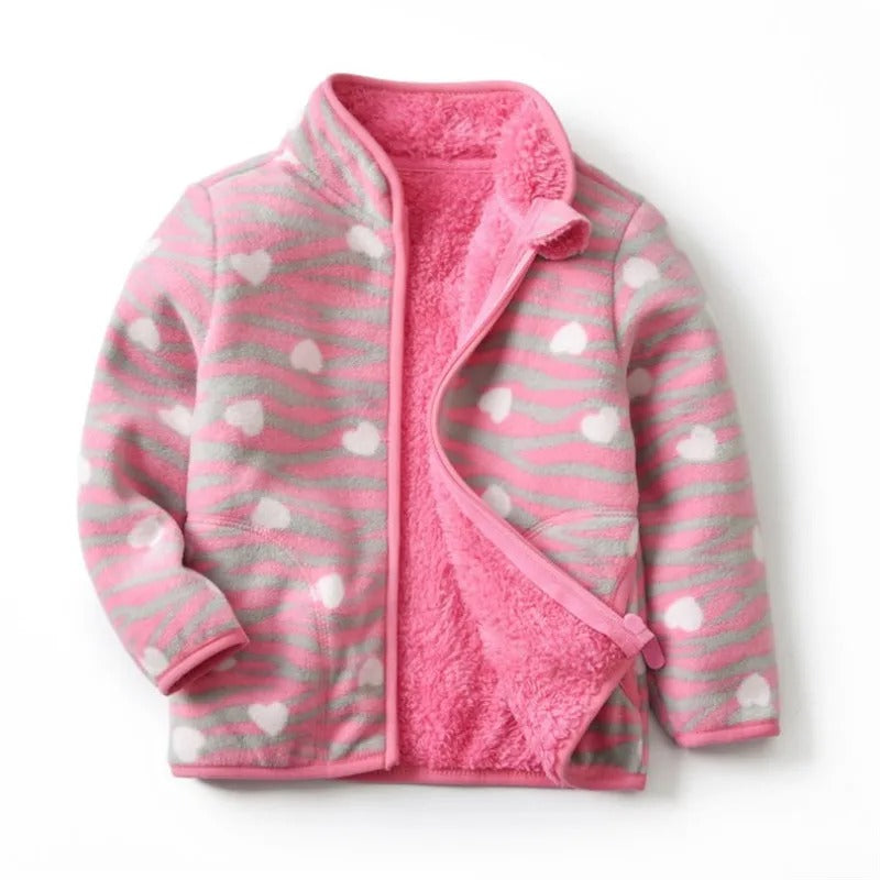 Girls' Floral Fleece Jacket – Cozy Autumn and Winter Outerwear for Ages 2–6