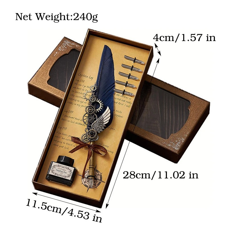 5-Color Feather Dip Pen Set with 5 Replaceable Nibs – Decorative Calligraphy and Signature Writing Pen