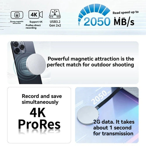 1TB Portable External SSD, Up to 2000MB/s, for iPhone 15 Pro, 16 Pro and 17 Pro, 4K ProRes HDR Recording