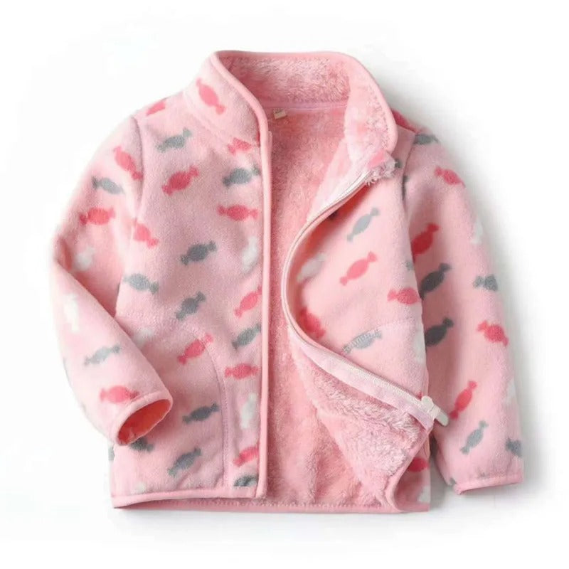 Girls' Floral Fleece Jacket – Cozy Autumn and Winter Outerwear for Ages 2–6