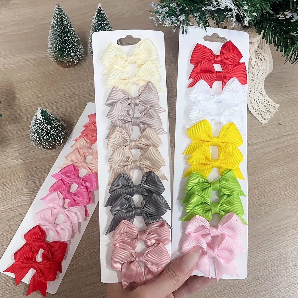 10-Piece Ribbon Bow Hair Clips Set for Baby Girls – Cute Solid Color Hair Accessories