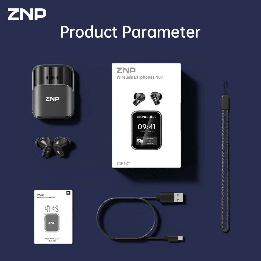 ZNP N07 AI Translator Earbuds – Bluetooth Wireless Headphones with Touchscreen, 165 Languages and 60-Hour Battery Life