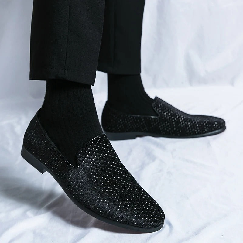 Men’s Velvet Slip-On Loafers with Pointed Toe – Black & Wine Red