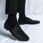 Men’s Velvet Slip-On Loafers with Pointed Toe – Black & Wine Red
