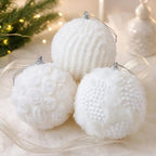 10cm White and Gold Christmas Ball Ornaments – Plush Mesh Hanging Tree Decorations