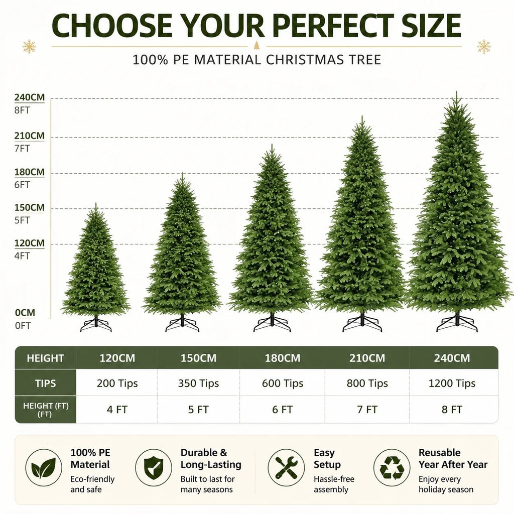 Artificial Christmas Tree – Full Green PE Pine Tree for Indoor Holiday and New Year Decorations