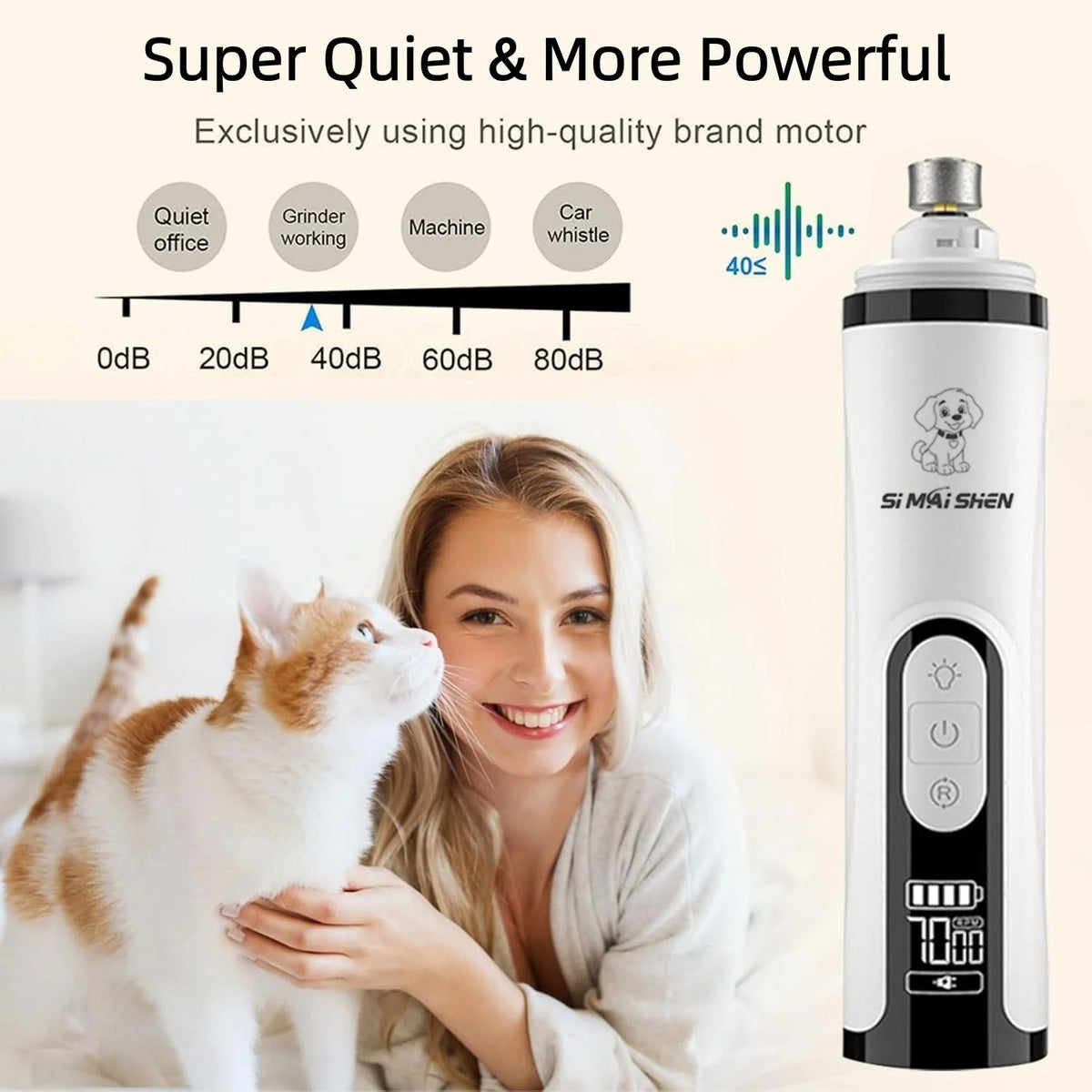 Electric Pet Nail Grinder with LED Power Display – Rechargeable Grooming Tool for Cats and Dogs