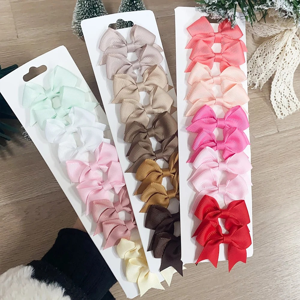 10-Piece Ribbon Bow Hair Clips Set for Baby Girls – Cute Solid Color Hair Accessories