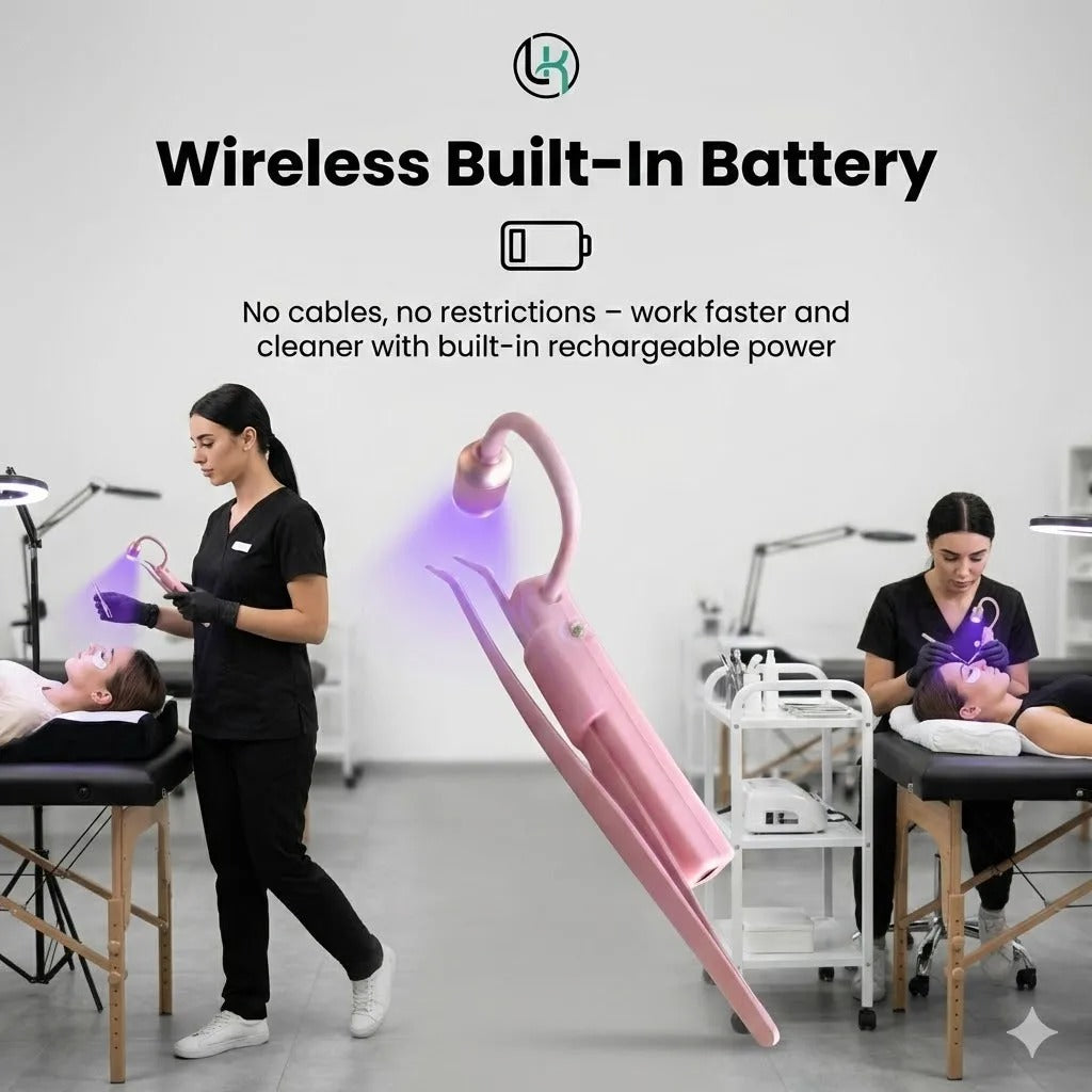 5W Mini Handheld LED UV Lash Lamp – Wireless Touch Control Eyelash Extension Light with Tweezers