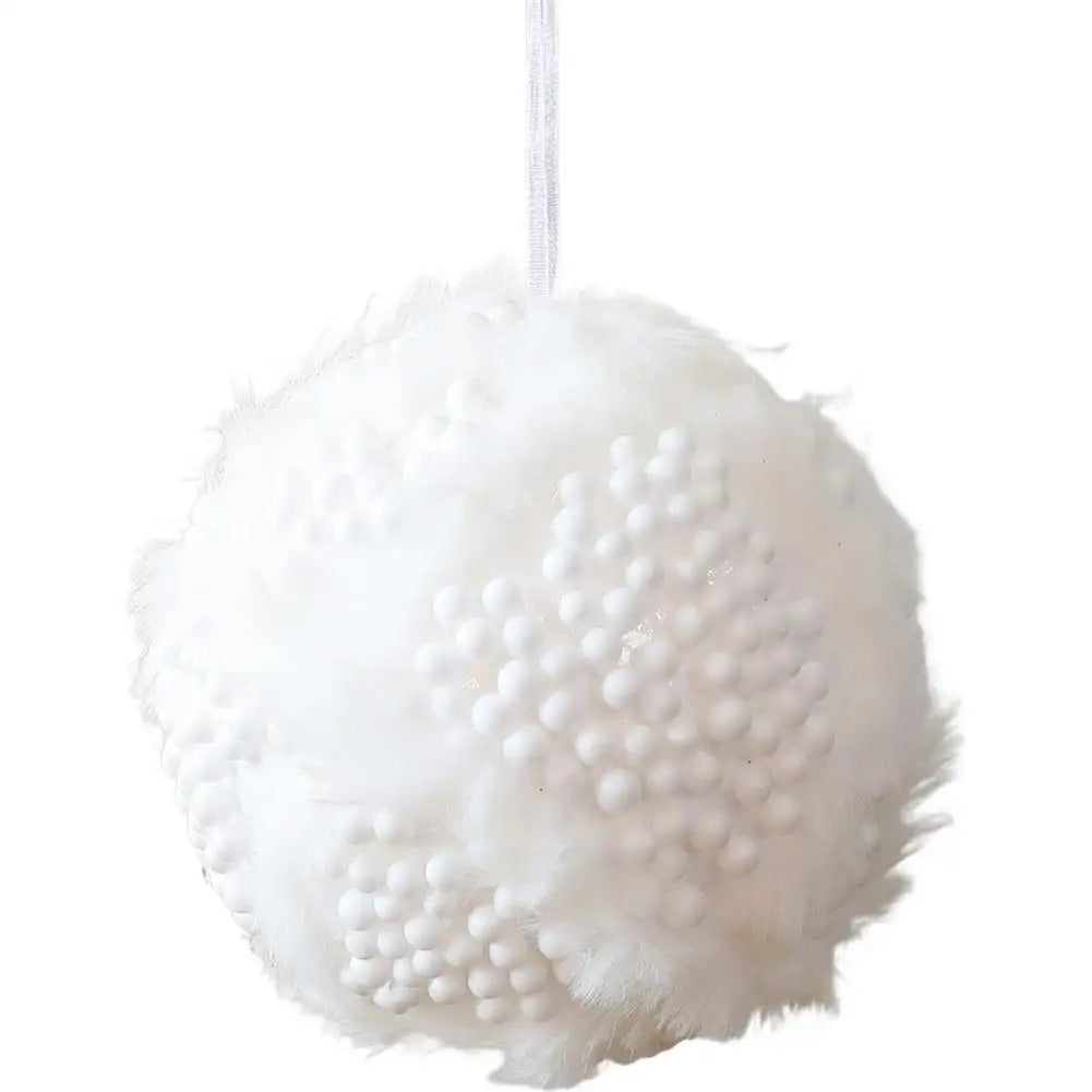 10cm White and Gold Christmas Ball Ornaments – Plush Mesh Hanging Tree Decorations