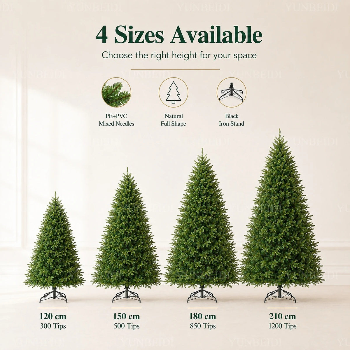 Artificial Christmas Tree with LED Lights, 120–240 cm