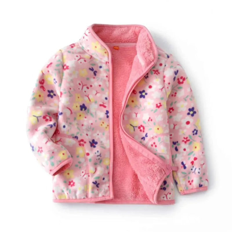 Girls' Floral Fleece Jacket – Cozy Autumn and Winter Outerwear for Ages 2–6