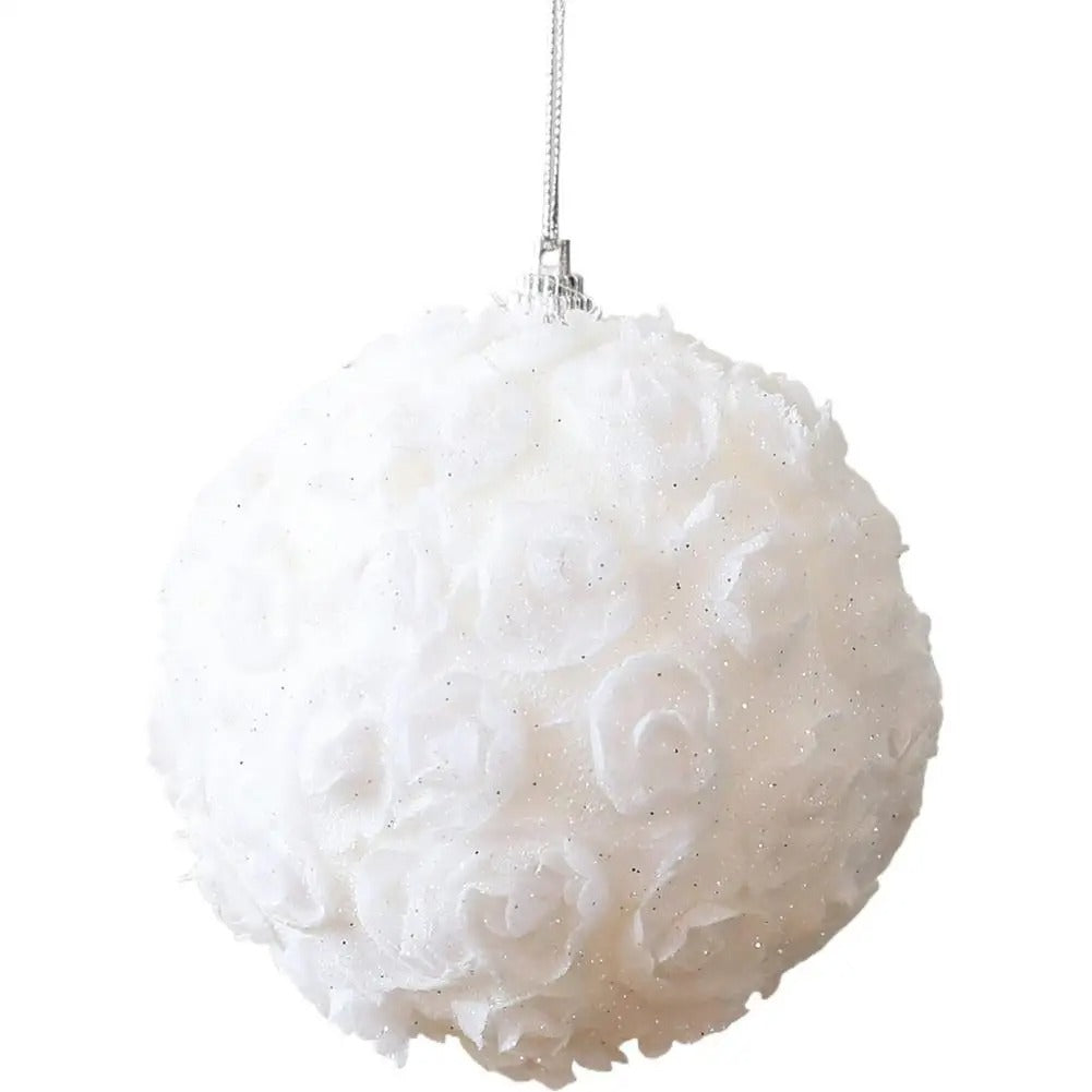 10cm White and Gold Christmas Ball Ornaments – Plush Mesh Hanging Tree Decorations