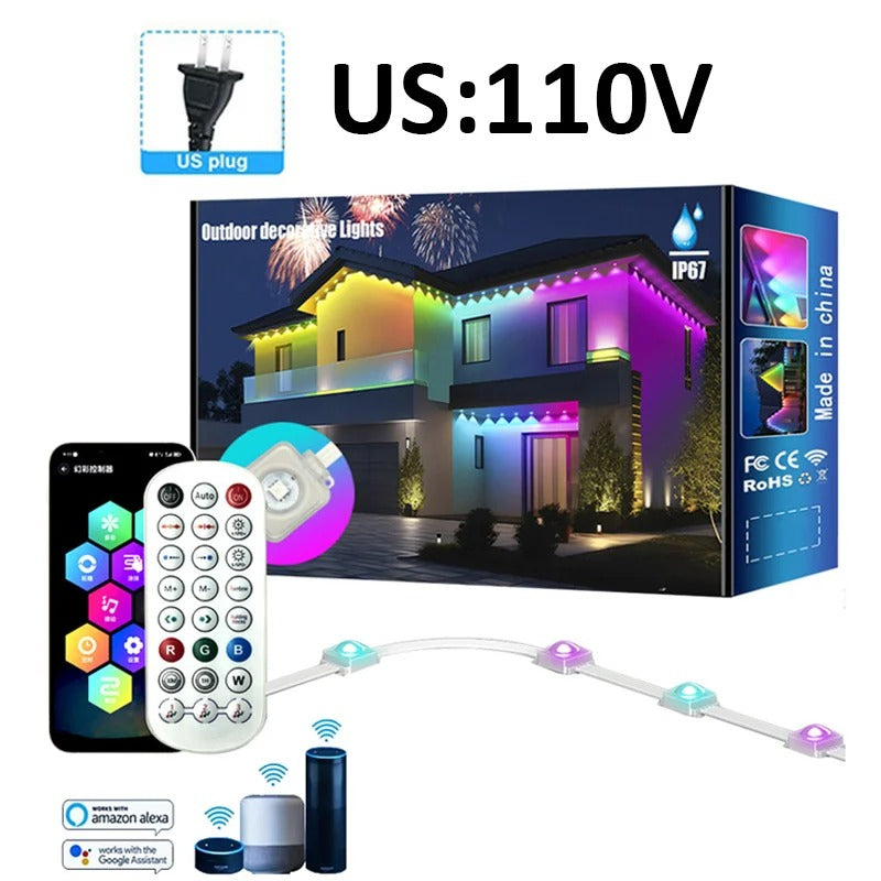 Smart WiFi RGBIC Permanent Outdoor LED Eaves Lights – App, Remote and Voice Control, Music Sync, Timer and Waterproof Design