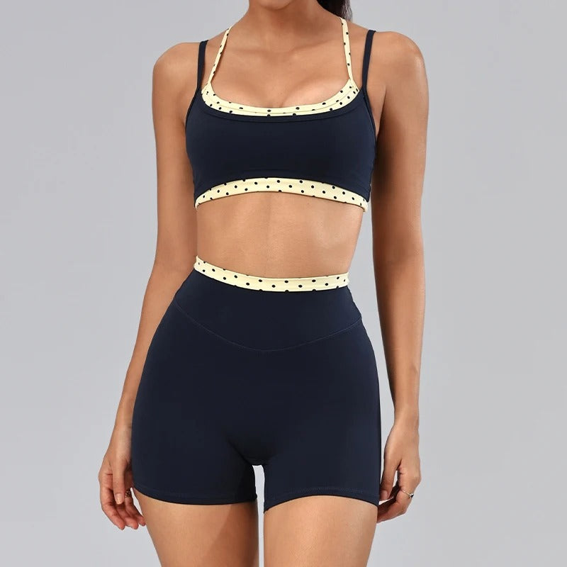 Hearuisavy Women's 2-Piece Polka Dot Activewear Set – Cross-Back Top and High-Waisted Shorts