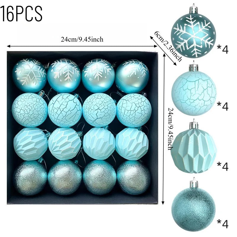 16-Piece Plastic Christmas Ball Ornaments Set – Assorted Textures for Holiday Tree Decorations