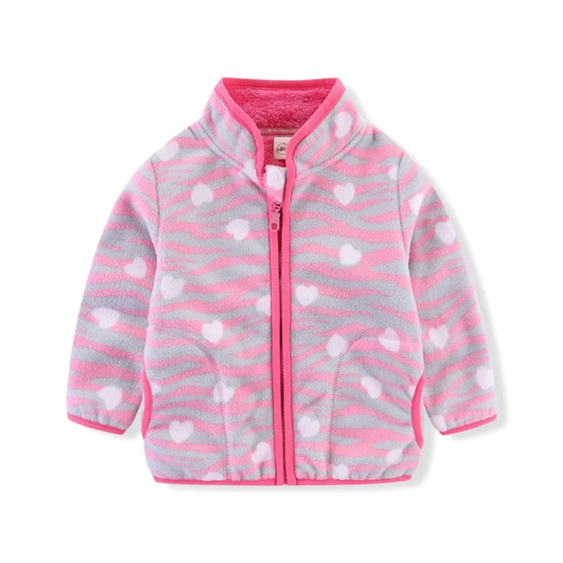 Girls' Floral Fleece Jacket – Cozy Autumn and Winter Outerwear for Ages 2–6