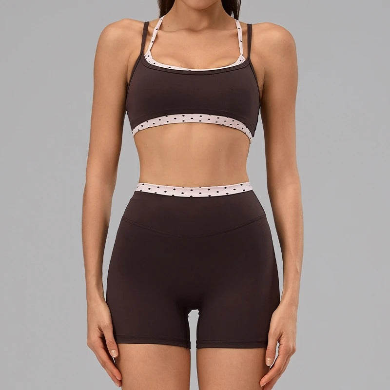 Hearuisavy Women's 2-Piece Polka Dot Activewear Set – Cross-Back Top and High-Waisted Shorts