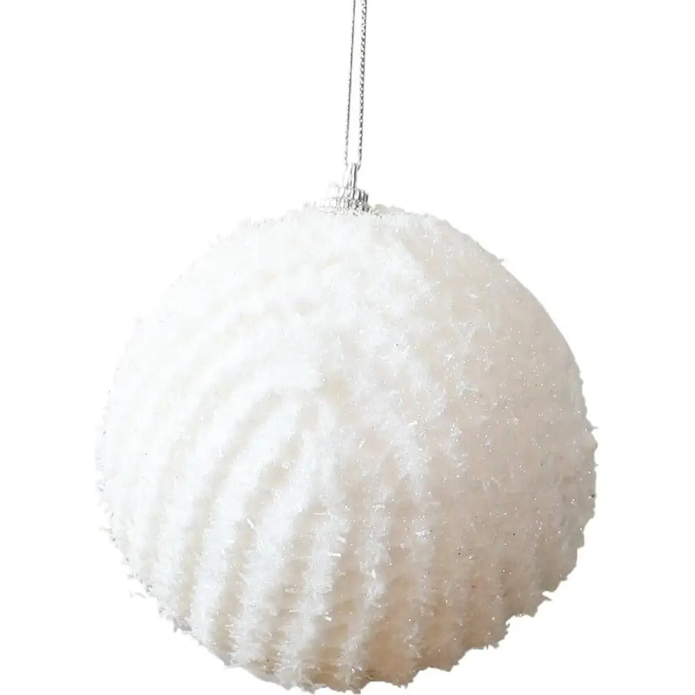10cm White and Gold Christmas Ball Ornaments – Plush Mesh Hanging Tree Decorations