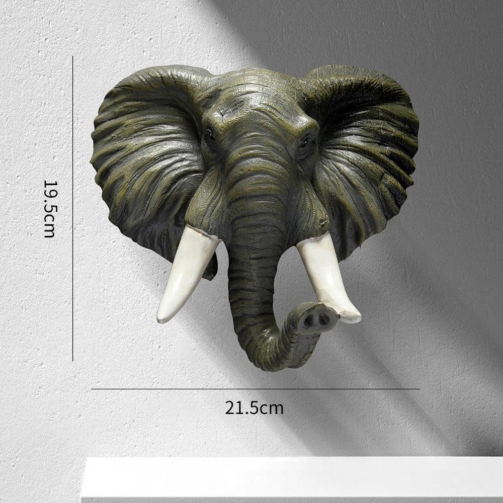 Resin Animal Head Wall Decor – Tiger, Bear and Elephant Sculpture