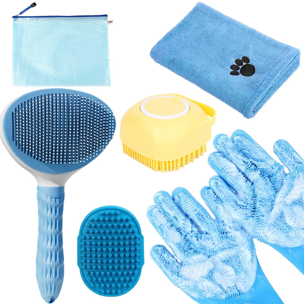 6-in-1 Pet Grooming Kit with Brush, Towel and Scrubber Gloves