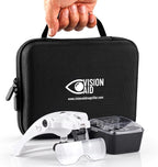 Vision Aid Magnifying Glasses with LED Light, 5 Lenses, Headband, Storage Case | Hands Free Lighted Head Mount Magnifier for Hobby Crafts Macular Degeneration Cross Stitch Diamond Painting Close Work